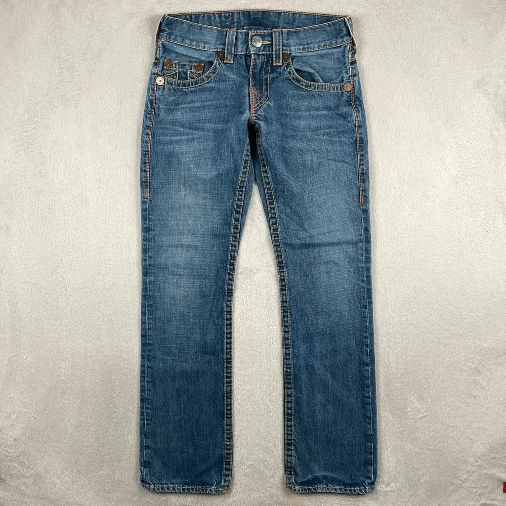 True Religion Bobby Big T Jeans Mens 29x33 Blue Western Contrast Stitch USA Made